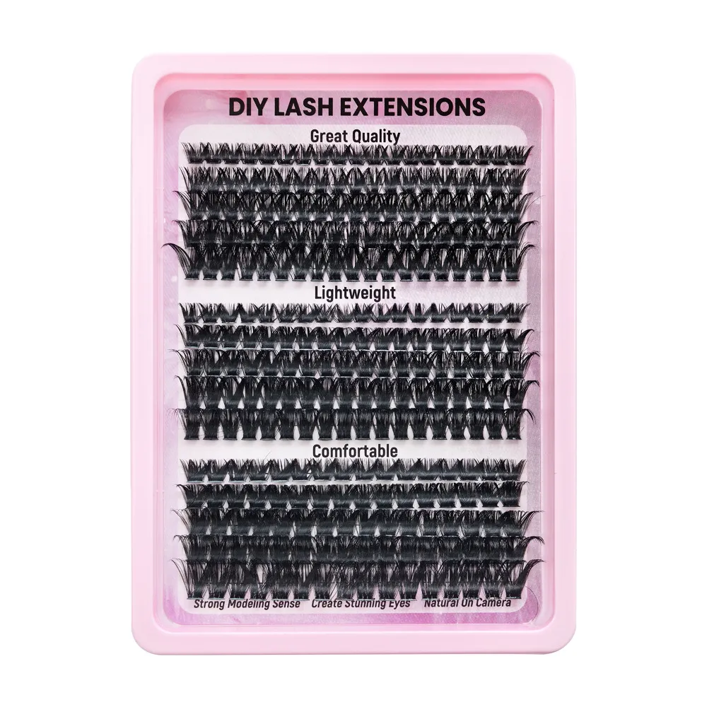 Jumbo Tray 100D Hot Melt Lash Clusters – Fox Eye Natural Look Segmented Single Eyelashes, Pre-Made Fluffy Volume False Lashes for DIY Self-Application